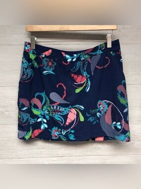 Columbia Navy Floral Mini Skirt with Teal and Coral Accents